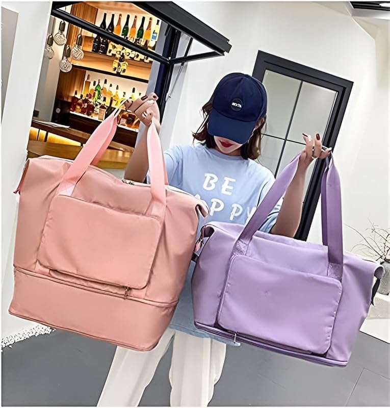 Large Capacity Folding Travel Bag, Expandable Lightweight Waterproof Duffel, Foldable Oxford Fabric Carry-On Luggage, Weekender Gym Sports Bag for Travel & Vacation - Purple