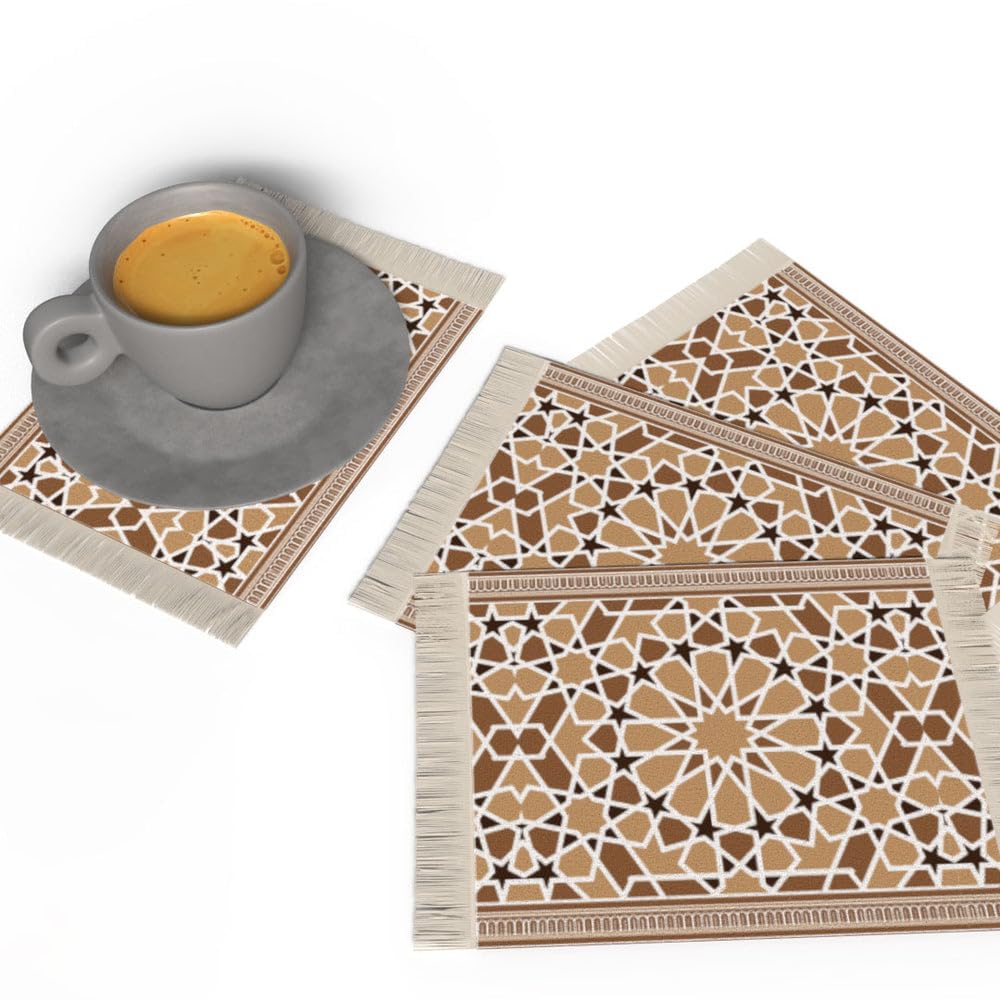 Rug Coaster Set – Set of 4 Mini Carpet Coasters with Velvet Surface & Leather Backing, Non-Slip, 14x9 cm, Elegant Table Protection & Gift Idea