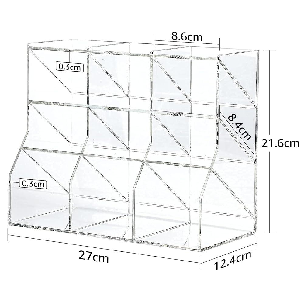 Multi-Functional Acrylic Pen and Marker Organizer for Desk, 12-Compartment Clear Desktop Pencil Holder and Stationary Caddy for Efficient Home, Office, and Art Supply Organization