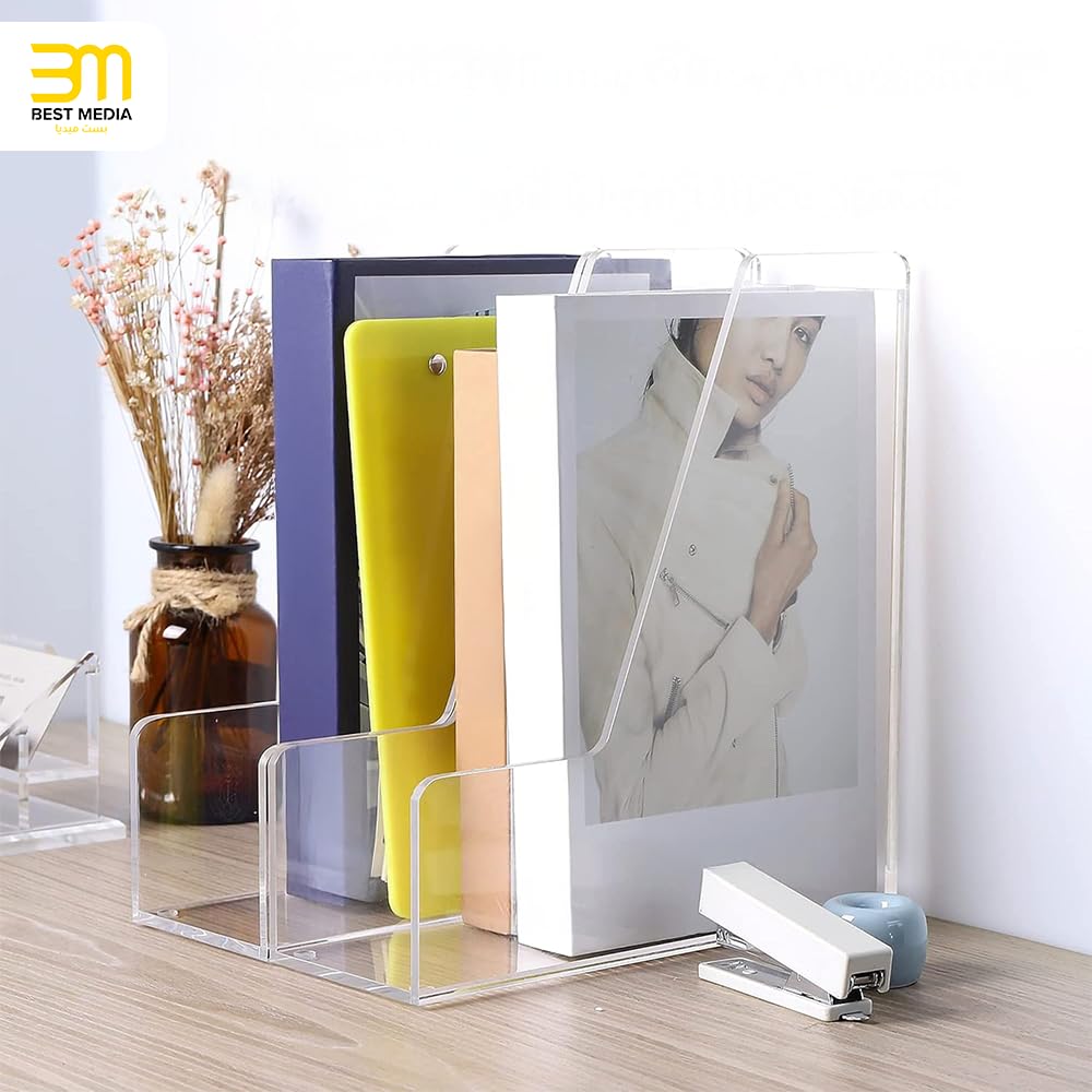 Clear Acrylic Single-Slot File and Magazine Holder, Set of 2, Independent Vertical Desk Organizers for Letter-Size Papers, Modern and Sturdy Solution for Home and Office