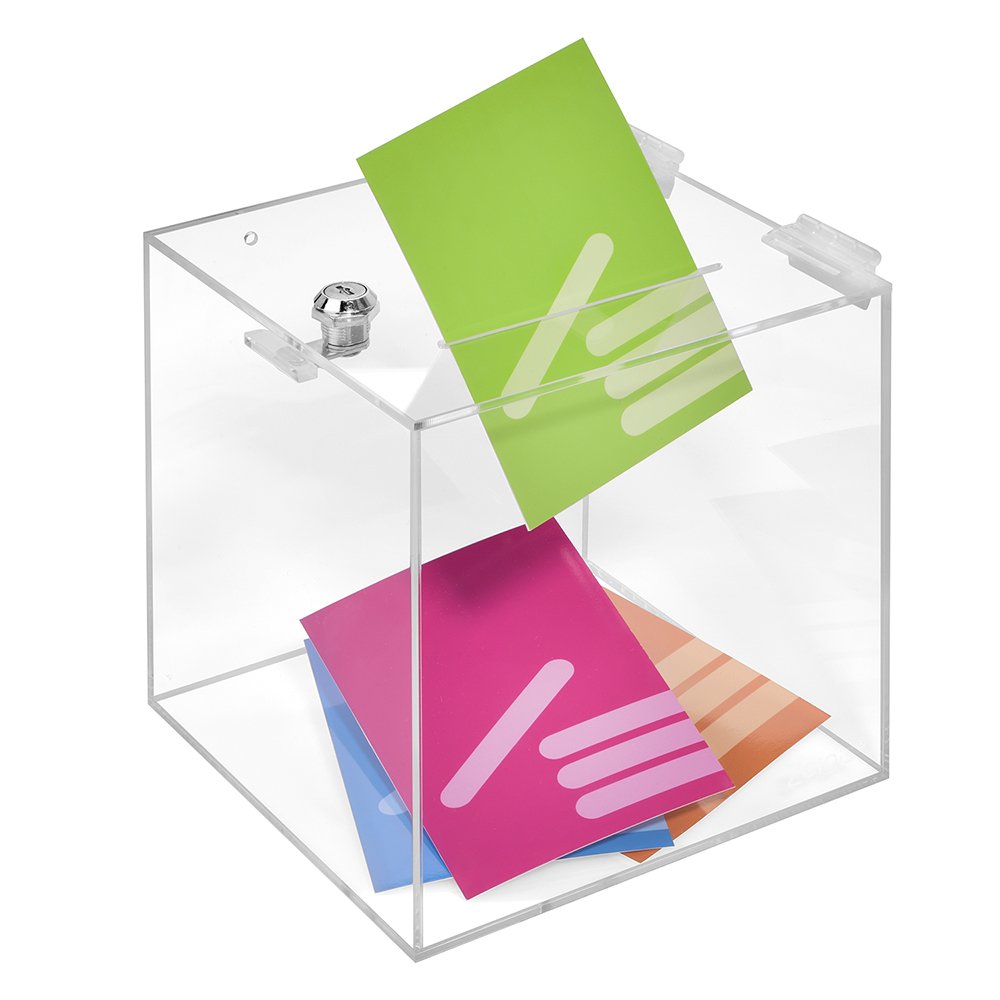 Acrylic Glass Box with Lock, Transparent Plexiglass Donation, Promotion, Competition Box, Lockable, Secure Fundraising and Feedback Collection