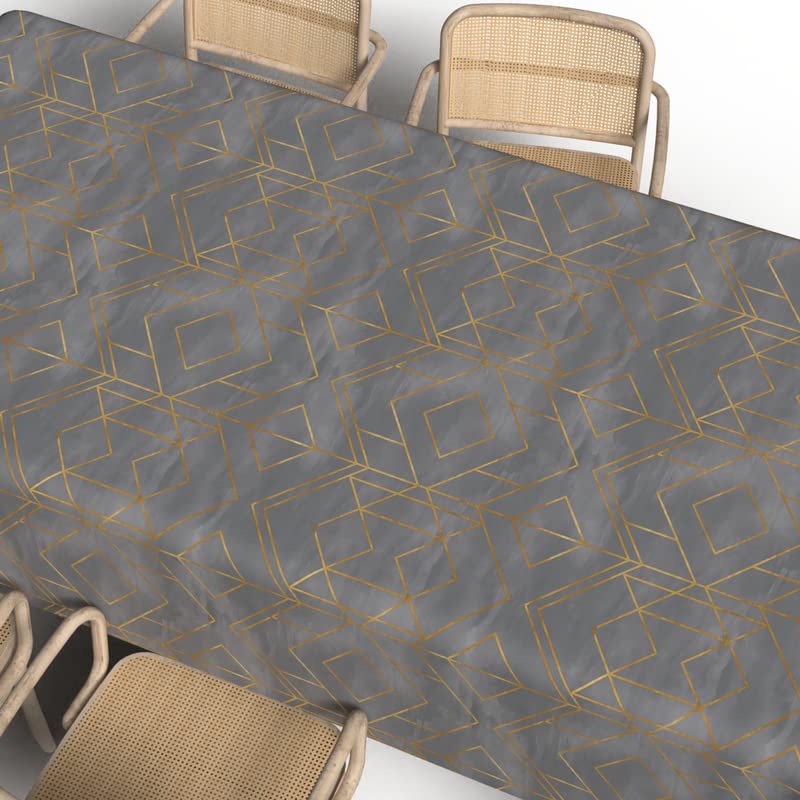 Golds Grey Waterproof Tablecloth in Yellow & White, a 140x140 cm Square Table Cover made from Durable Polyester, a Spillproof and Easy-to-Clean Protector for a Bright, Modern Table
