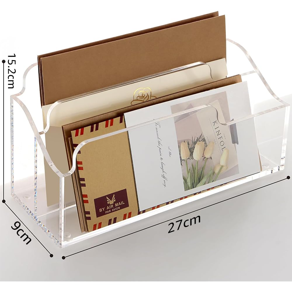 2-Compartment Acrylic Desktop Organizer Box, Clear File and Mail Sorter for Countertop and Office, Multifunction Envelope and Letter Folder Rack for Home, School, and Professional Use