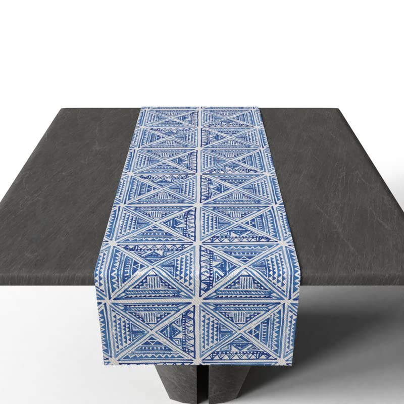 Glam Velvet Table Runner in Blue & White, a Plush Decorative Centerpiece with a Sophisticated and Glamorous Pattern, 35x140 cm, perfect for adding a Luxurious Accent to your Table