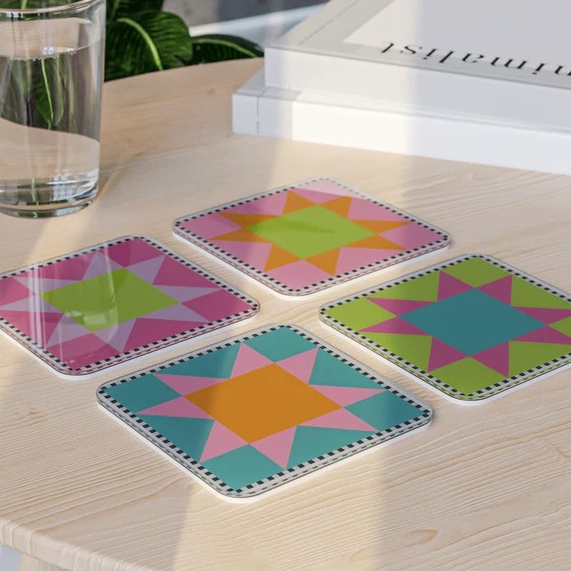 Acrylic Coaster Set of 4, 9×9 cm, Heat and Moisture Resistant Drink Coasters, Mountain Landscape Design, Acrylic for Coffee Tables Desks Dining Decor, Set of Decorative Mats