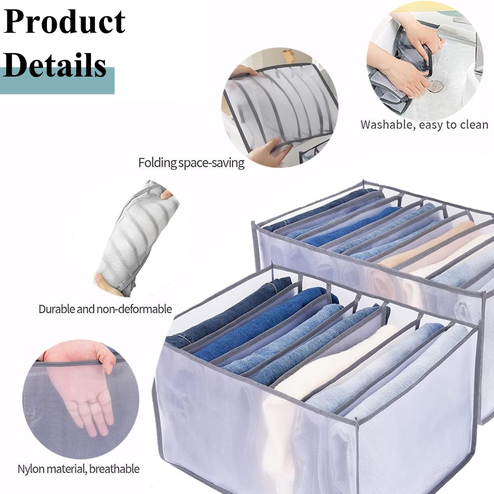 Foldable Nylon Clothes Organizer, 2-Pack Drawer Dividers for Clothing, Jeans, Closet Storage Box, Wardrobe Organizing Solution, Breathable & Durable Fabric, Space-Saving Closet Organizer