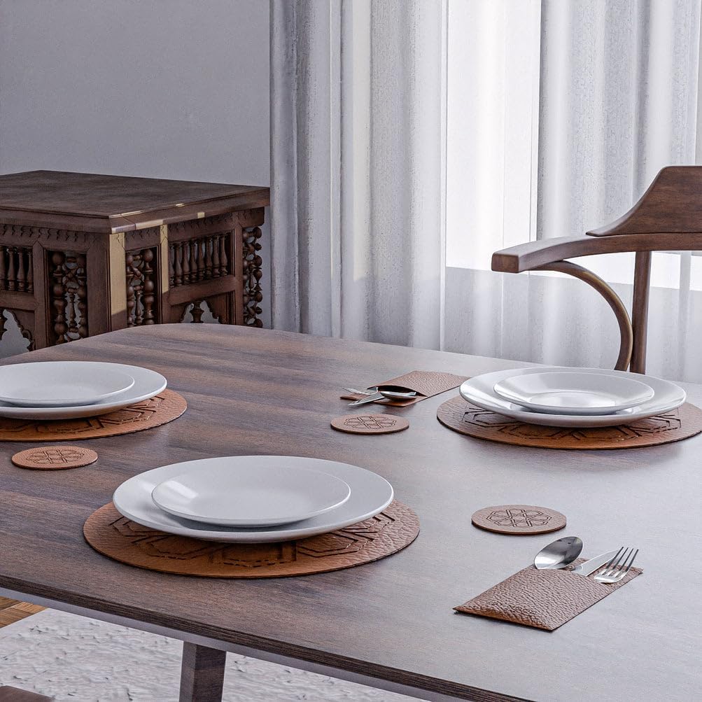 Nijma Leather Placemats Set – Heat-Resistant Faux Leather Dining Table –Waterproof & Easy to Clean – Havan Color
