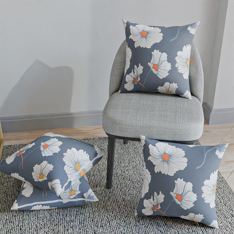 Florish Velvet Cushion Cover in Sky Blue & White, a plush and luxurious decorative throw pillow with an elegant floral pattern, 40x40 cm, perfect for adding a soft, sophisticated touch