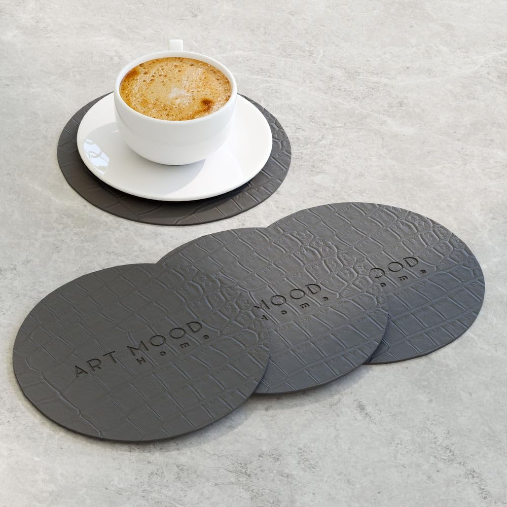 Circle Leather Coaster Set - Premium Faux Leather Coasters with Stylish Touch, Heat-Resistant and Scratch-Proof - Perfect for Coffee Tables, Dining, and Home Decor, Set of 4
