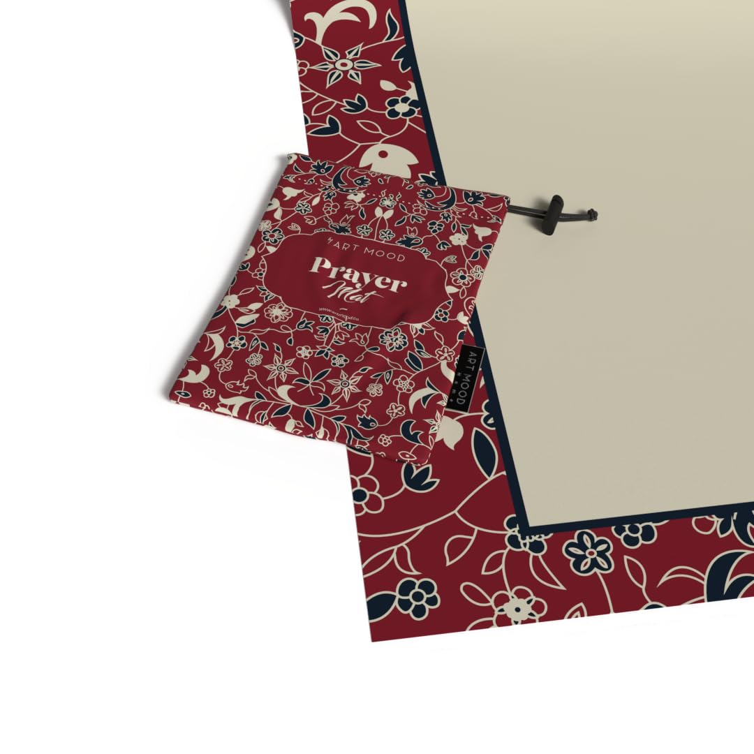 Al-Rawda Portable Prayer Mat, a Waterproof and Lightweight Travel-Friendly Rug that fits in your Pocket, Red, Durable and Comfortable for Outdoor and Indoor Use, Ensures a Clean Space for Salah