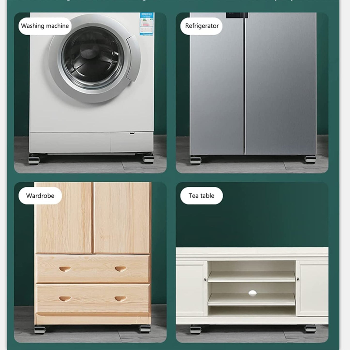 Refrigerator Base Bracket with Brake, Heavy Appliance Moving Bracket - Suitable for Refrigerator Base, Dryer, Washing Machine - Set of 2 - White