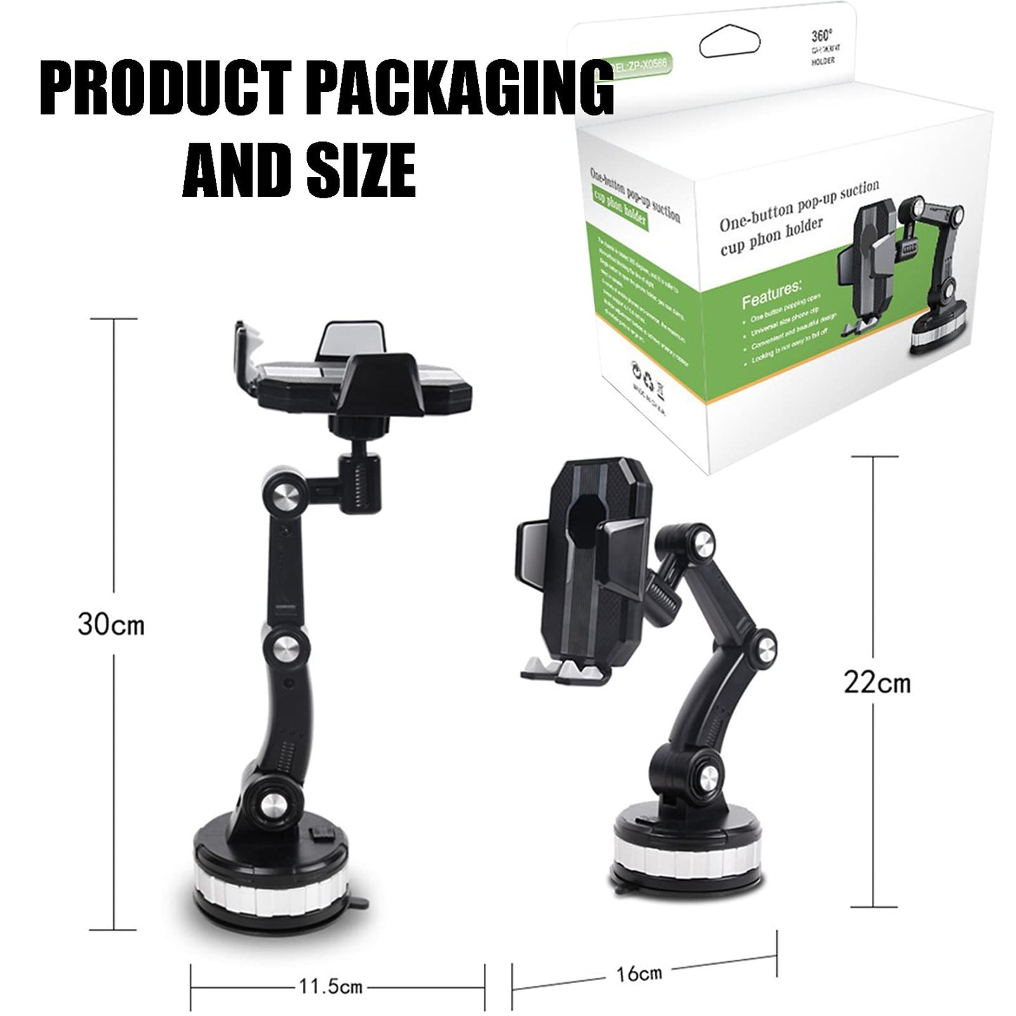 HiYi Car Phone Mount, Suction Cup Phone Holder Desk Stand, 1 Pc Universal Car Mount for Car Dashboard Windshield, Hands Free Cell Phone Holder Compatible with All Smartphones (Green)