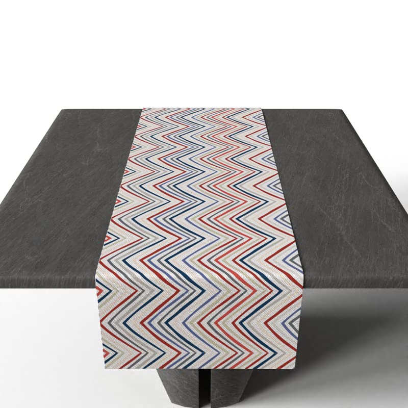 Lila Zigzag Velvet Table Runner, a Plush Multicolor 35x140 cm Decorative Centerpiece with a Stylish and Modern Chevron Pattern, adds a Luxurious Texture to a Classic Design