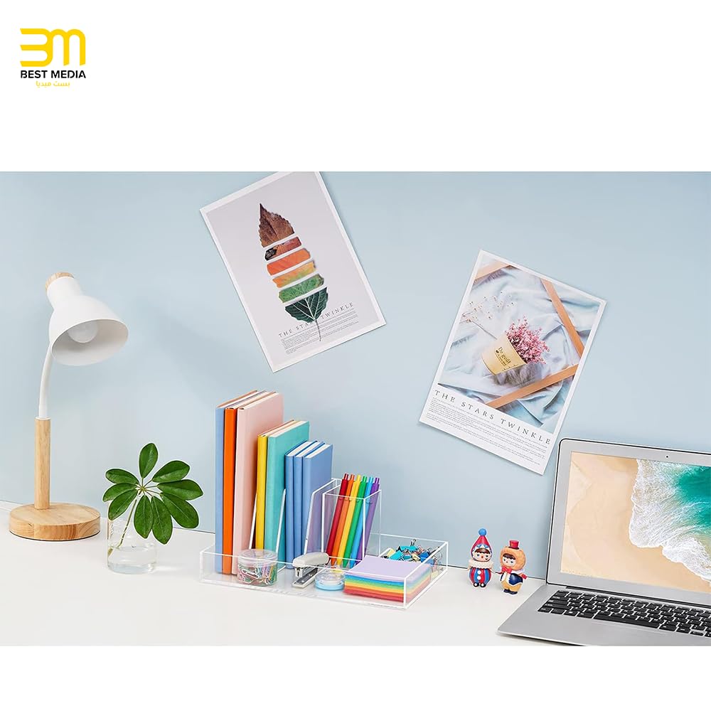 All-in-One Acrylic Desk Organizer Set (2 Pack), Includes a Multi-Functional File Sorter and a Matching Pencil Holder, Clear Office Organizers for Desktop, Magazine, and Pen Storage