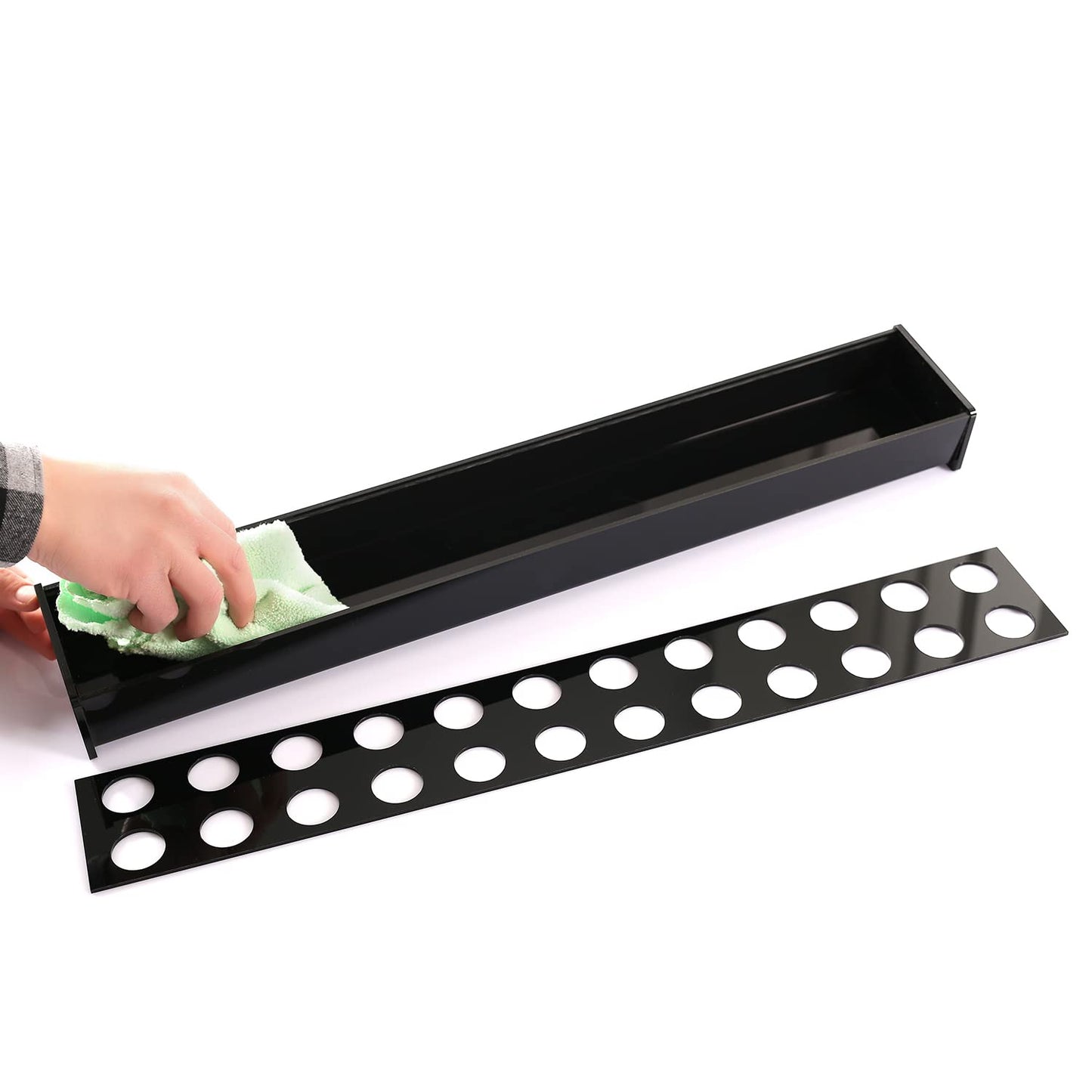 Rectangular Floral Centerpiece, 60 cm Black Acrylic Low-Laying Vase with LED Base for Dining Table, Modern Flower Arrangement for Home Decor or Weddings, Unique Design - Black
