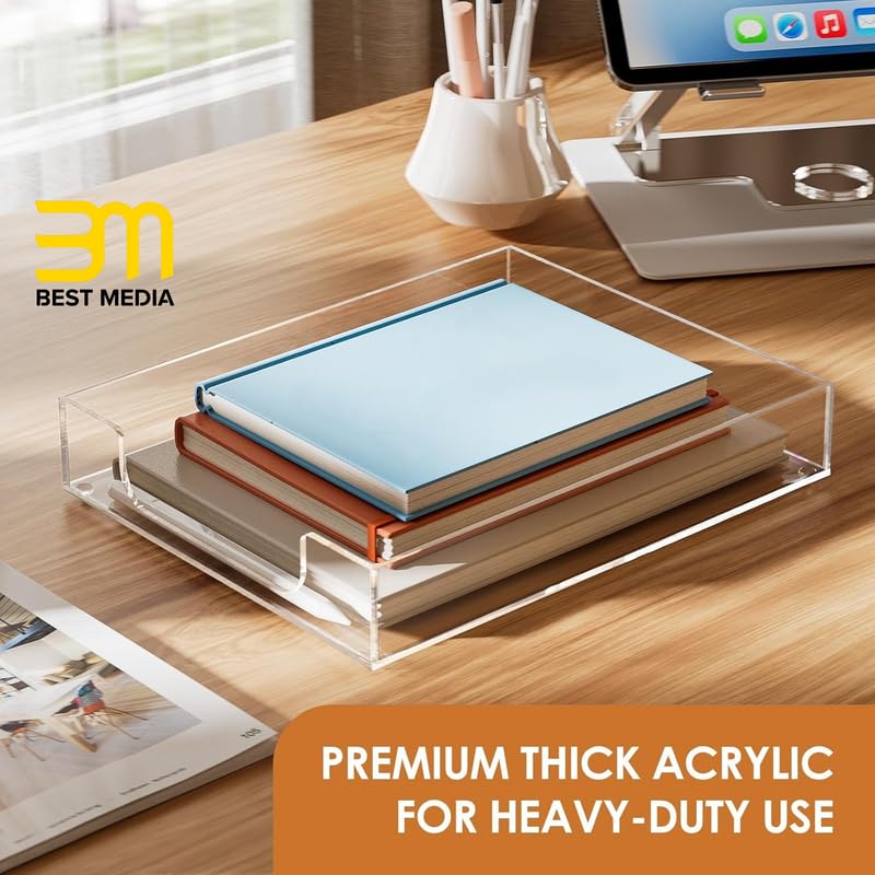 Multi-Function Clear Acrylic Letter Tray and Desktop Organizer, Stackable Desk Tray for Papers, Documents, Magazines, and Folders, Modern File Organizer for Office, Home, and Workspace