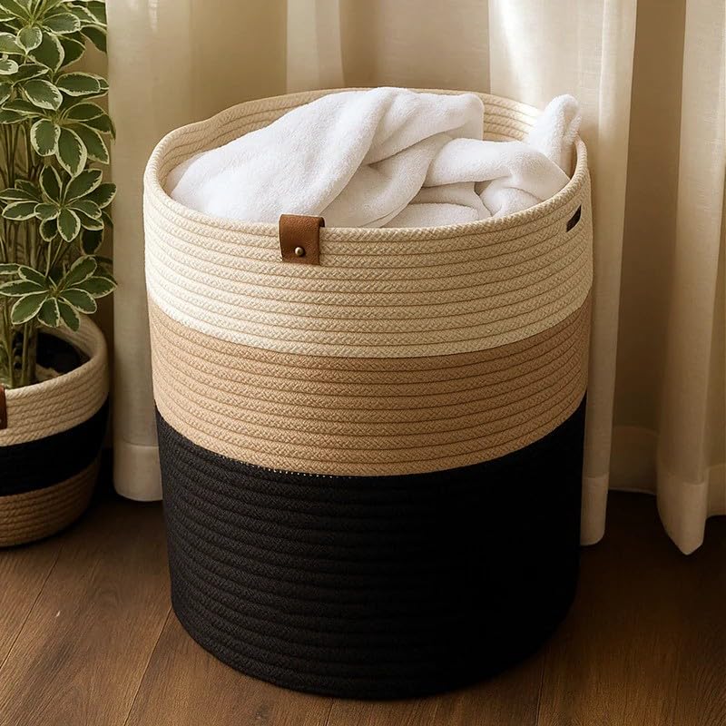 Cotton Rope Basket, Extra Large 45×50 cm, Organizer for Towels Toys Blankets Clothes, Shape-Holding Storage Bin for Bedroom Bathroom Living Room