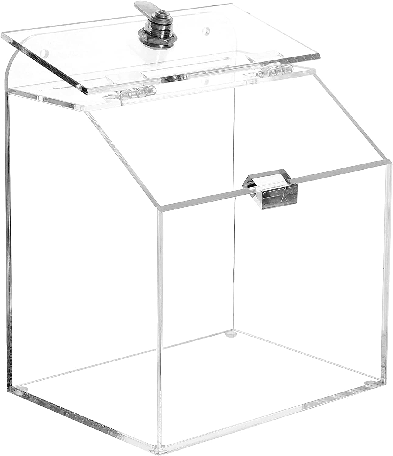 Clear Acrylic Donation Box with Lock and Key, 18 x 14 x 22 cm, Wall Mounted or Countertop Collection with Chalkboard Sign and Removable Display, Secure Fundraising Tip