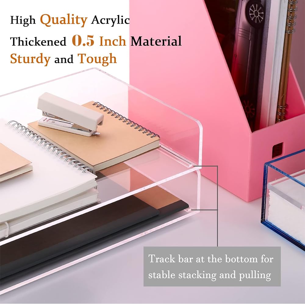 1-Piece Acrylic 4-Tier Paper Organizer Tray, 35 x 26 x 26 cm, Clear File Storage Rack for Desk, Office Accessories, School Supplies, Document Sorting