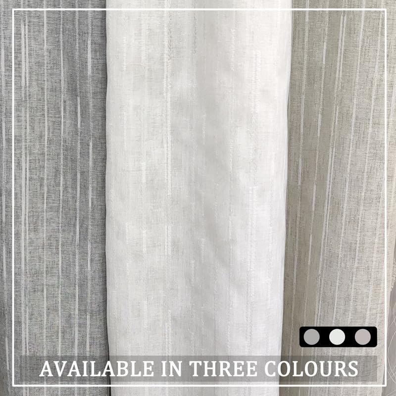 INtex CURTAINS HOUSE Linen Curtains for Living Room, Semi-Sheer Light-Filtering Drapes with White Stripes, Natural Fabric, 2 Hanging Options, 1 Piece - Off-White - 200W x 230L CM