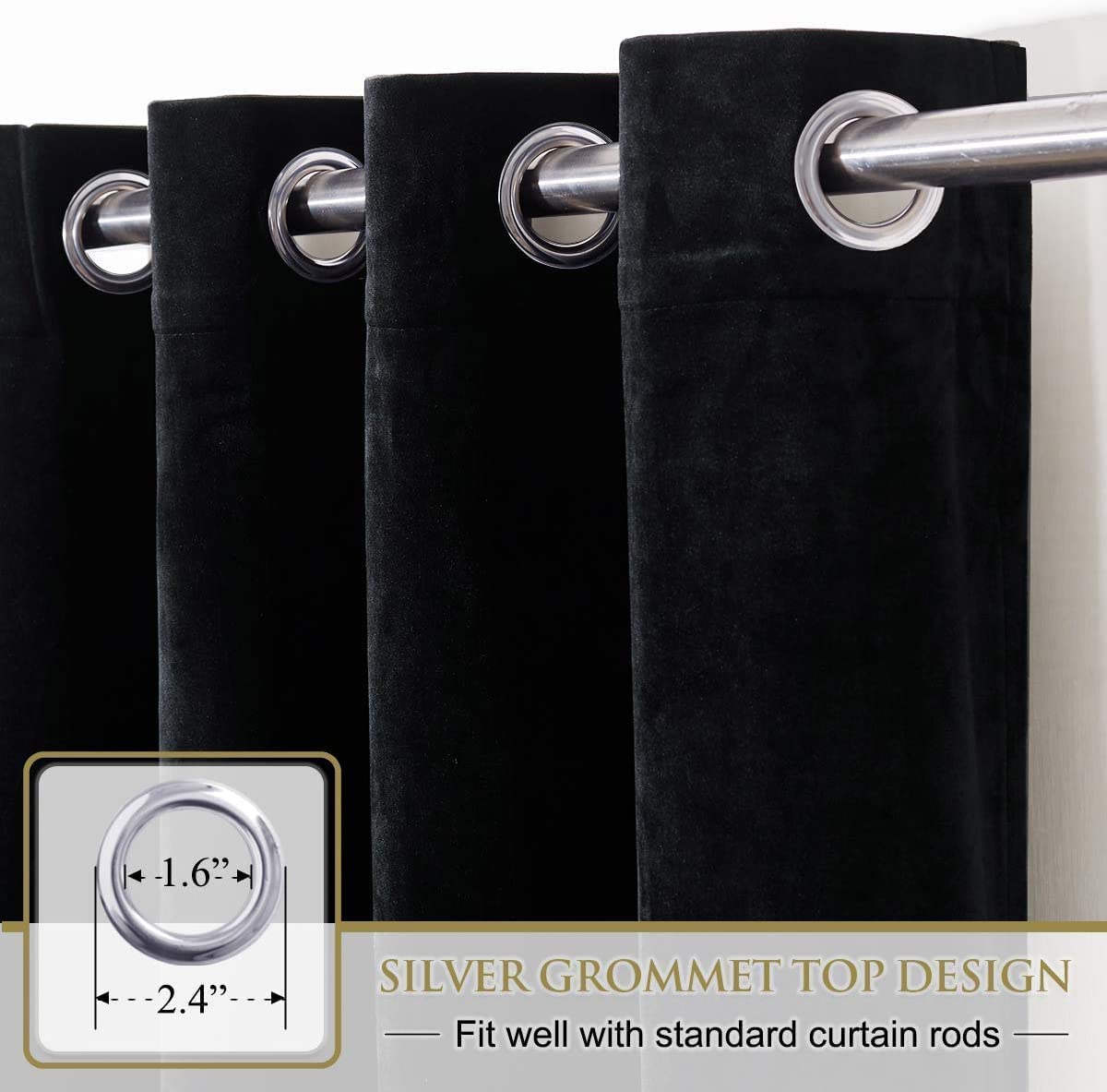 Elegant Velvet curtains - Soft Velour fabric - Steel Grommets - for living rooms - 1 piece-Black
