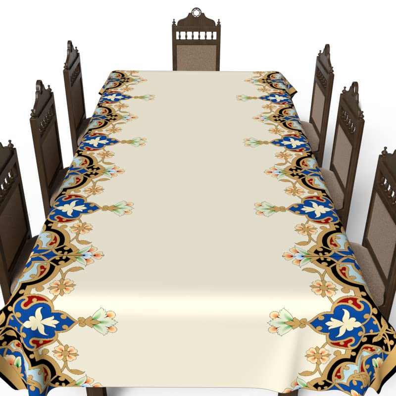 Islamic Unique Taj Waterproof Tablecloth, a Multicolor 140x300 cm Rectangular Table Cover of Spillproof Polyester, a Majestic and Durable Protector for Large Dining Tables and Events