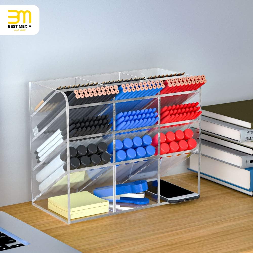 Multi-Functional DIY Clear Acrylic Pen Holder and Desktop Organizer Box, Customizable Stationary Storage Rack for School, Home, and Office Art Supplies, Modular and Easy to Assemble