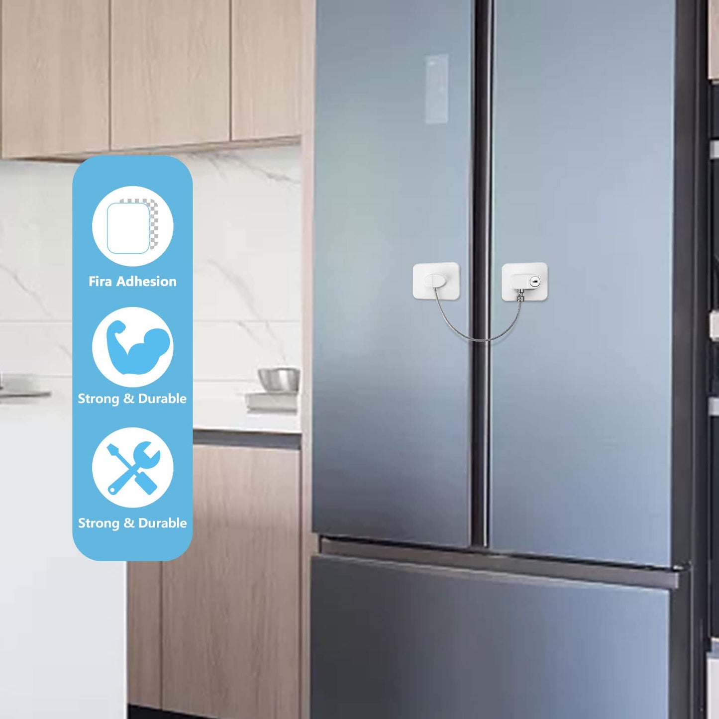 Esteopt 2 Pcs Refrigerator Door Locks, Fridge Lock with 4 Keys Stainless Steel Zinc Alloy Strong Adhesive Lock Protect Baby Safety Used on Refrigerators Freezers Cabinets Dryers Washers(White)