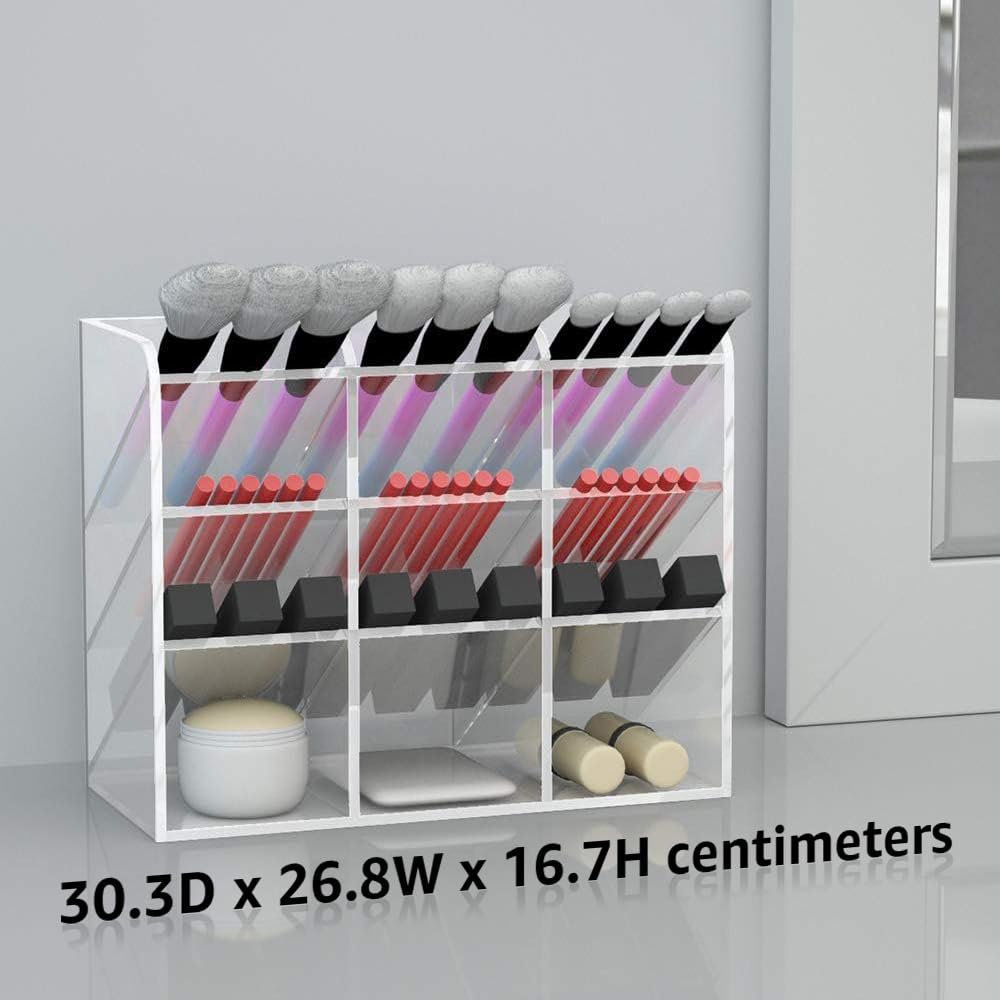 Clear Acrylic Desk Organizer and Pen Holder, 12-Compartment Pencil Caddy for Office and School, Versatile Makeup Brush Organizer and Art Craft Supplies Storage Solution
