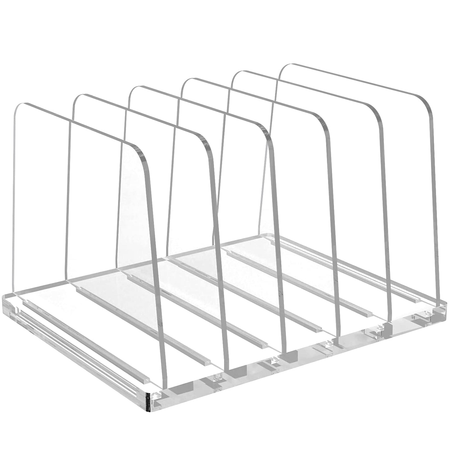 5-Section Vertical Acrylic File Organizer, Clear Desktop File Folder Holder and Sorter Rack, Durable Document Stand for Office, School, and Home Use, Modern and Sleek Workspace Accessory