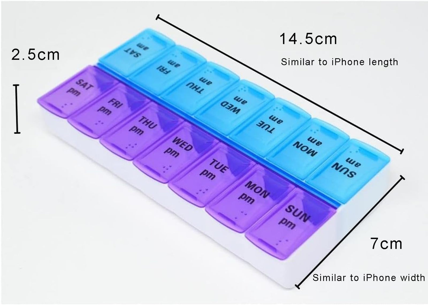 7-Day Morning and Evening Pill Box, Dual-Compartment Mini Medicine Organizer, Portable Tablet Holder with 14 Large Compartments for Daily Pills, Vitamins, Travel-Friendly