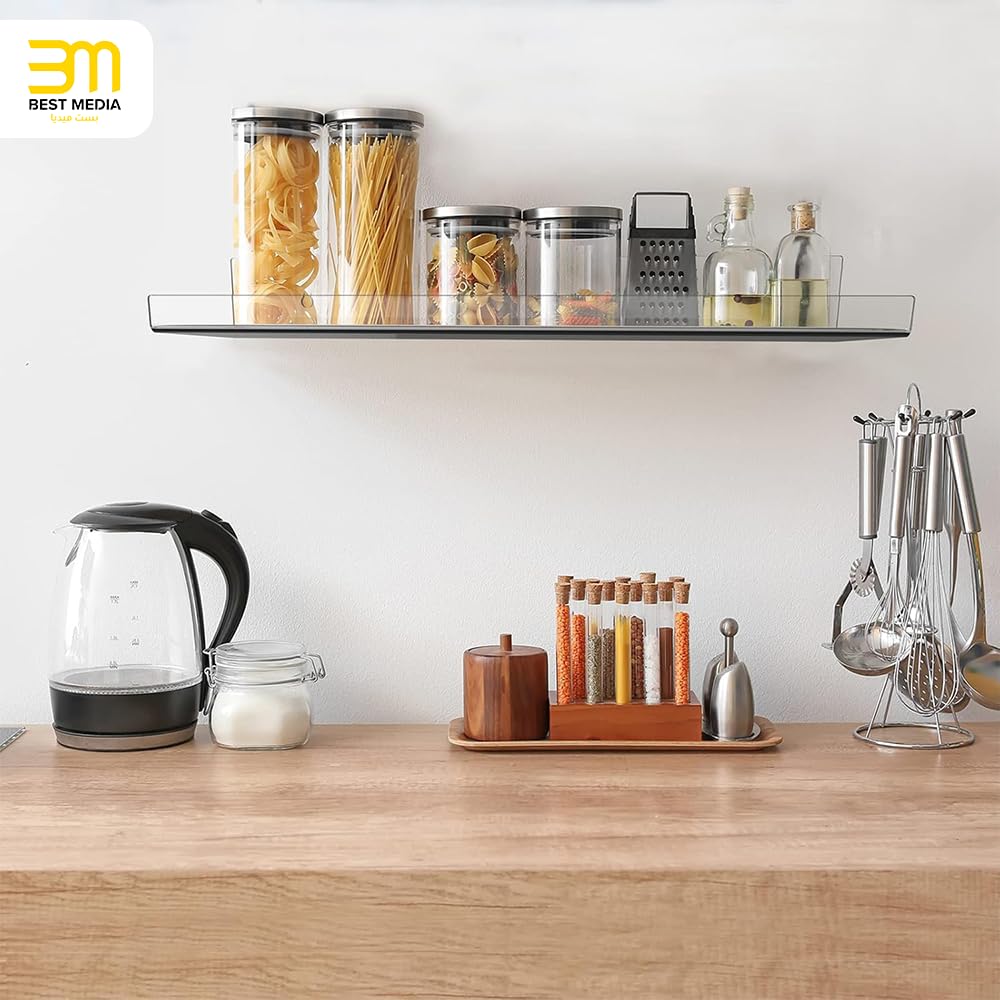 2 Pack No-Drill Acrylic Floating Shelves for Wall, 40 cm Clear Adhesive Display and Storage Racks, Modern Picture Ledge for Bathroom, Bedroom, Living Room, and Office