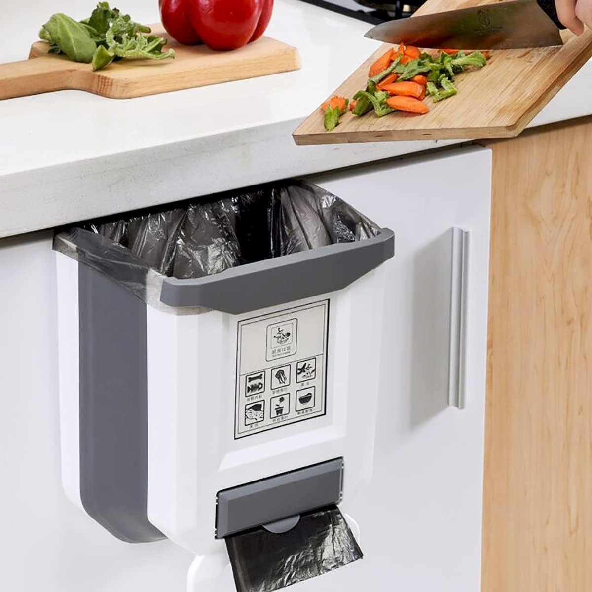 Hanging Trash Can Folding Waste Bin, Collapsible Garbage Can for Kitchen Cabinets, Room, Drawer, Car, Foldable Design for Space Saving and Easy Storage