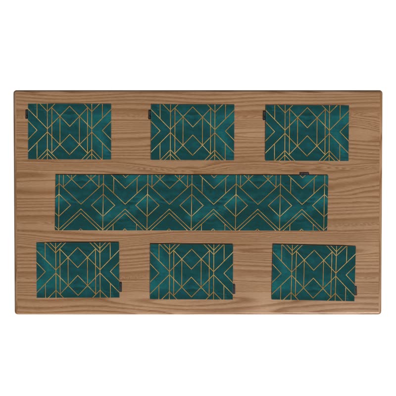 Gold Teal Canvas Placemats Set of 6 in Dark Green & Gold, each 45x30 cm, durable and washable table mats for protecting your dining surface with a touch of modern, elegant style