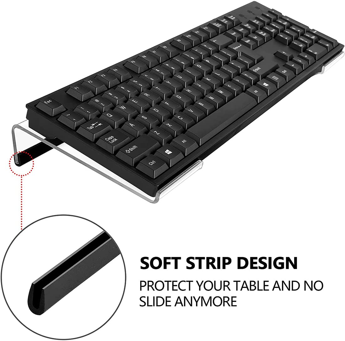 Acrylic Computer Keyboard Stand, Clear Keyboard Riser Tray with Rubber Strip, Supports Comfortable Typing Position for Home Office Desk and Workstations, Ergonomic Acrylic Holder, Clear