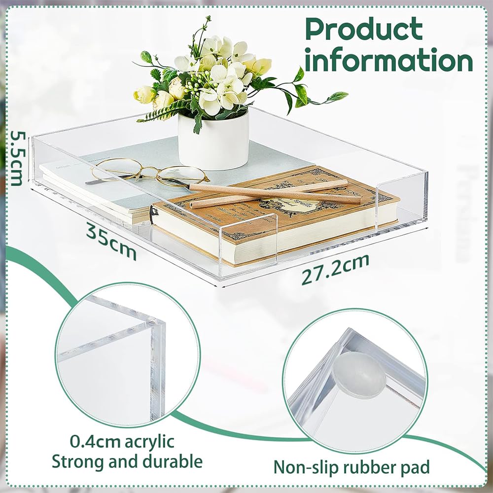 Stackable A4 Acrylic Letter Tray for Desk Organization, Clear Paper and File Organizer, Durable Document Storage Box and Desktop Supply Holder for Home and Office, Single Tray