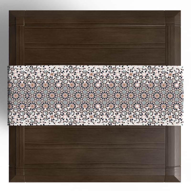 Ramadan's Unique Reya Velvet Runner in White & Blue, a Beautiful 35x140 cm Decorative Centerpiece with a Serene Islamic-Inspired Design, ideal for a Peaceful and Festive Ramadan Vibe