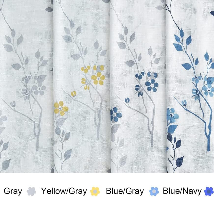 Rich Natural Linen curtains - Printed floral curtains- Semi-transparent - Road Pocket grommets for living room, bedroom, kitchens, 1 piece
