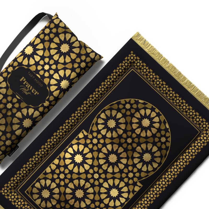 Padded Prayer Rug for Kids in premium Gold and Black velvet, 57x95 cm, a soft and comfortable mat with a timeless design, perfect for making a child's prayer time special