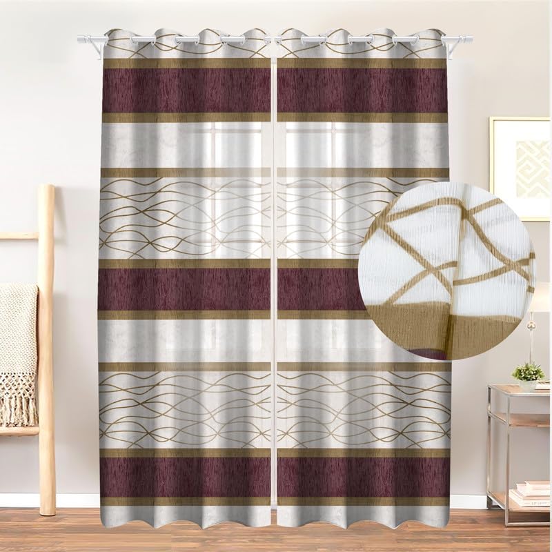 Modernistic Linen Curtain Panel - Crosswise Striped Sheer - Semi-Transparent - Steel Grommets - 1 Piece