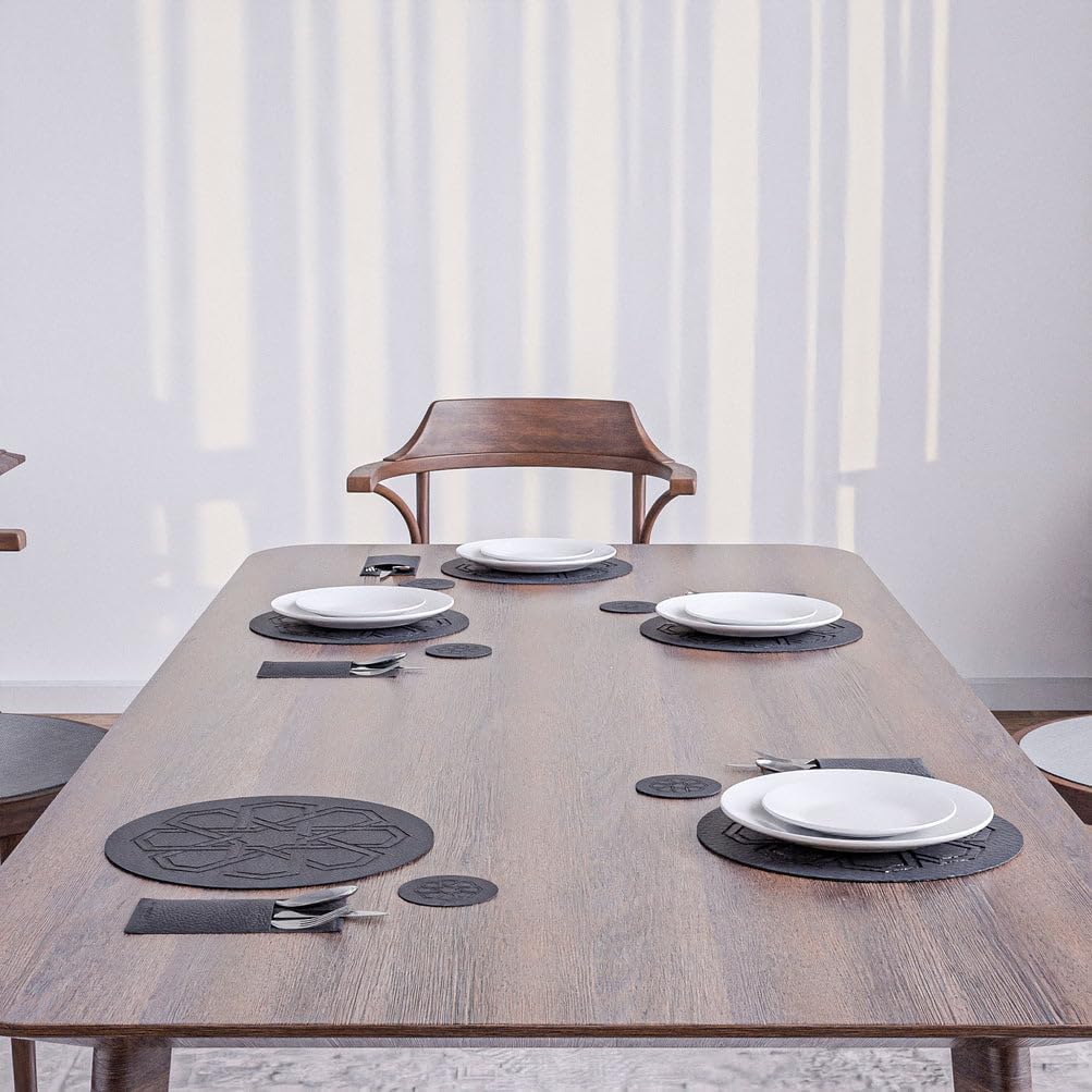 Nijma Leather Placemats Set – Heat-Resistant Faux Leather Dining Table –Waterproof & Easy to Clean – Havan Color