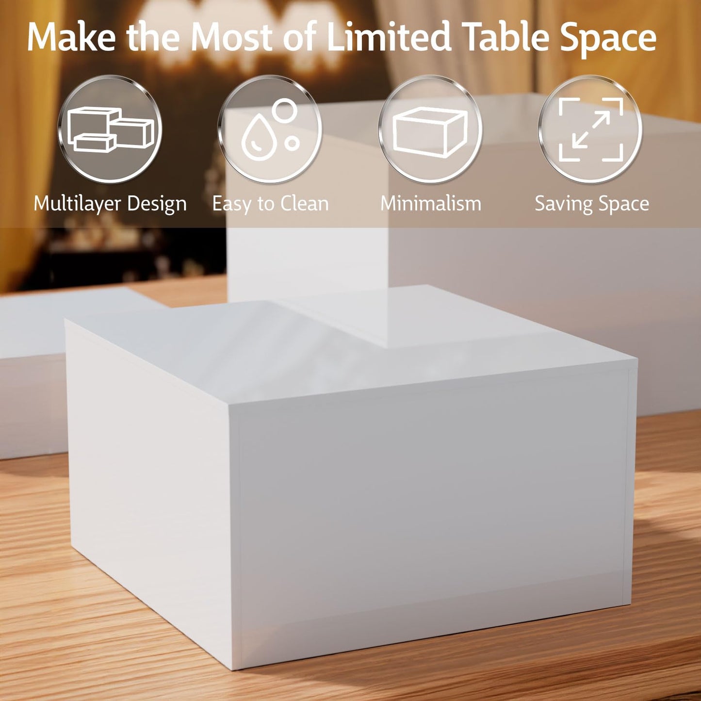 Buffet Risers Set, 6-Piece Acrylic Cube Display with Hollow Bottoms, Nesting Riser Stands for Dessert Table, Retail Display, Party and Buffet Presentations, 20 x 23 x 25 cm - White