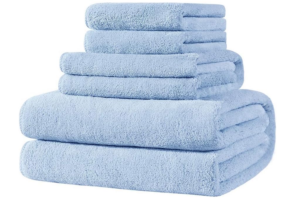 4-Piece Towel Set, 100% Cotton ? Includes 1 Bath Towel 140 cm x 70 cm, 1 Hand Towel 100 cm x 50 cm, 2 Washcloths 30 cm x 30 cm, Quick Dry, Super Soft, Highly Absorbent, No Fade, Blue