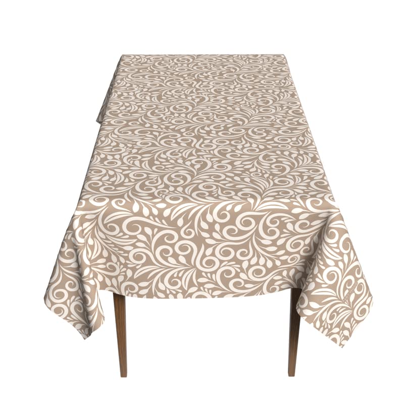 Cran Waterproof Tablecloth, a Spillproof Table Cover made from Durable Polyester Fabric, 140x300 cm, Beige & White, a Stain-Resistant Protector for Dining Room, Kitchen, or Parties