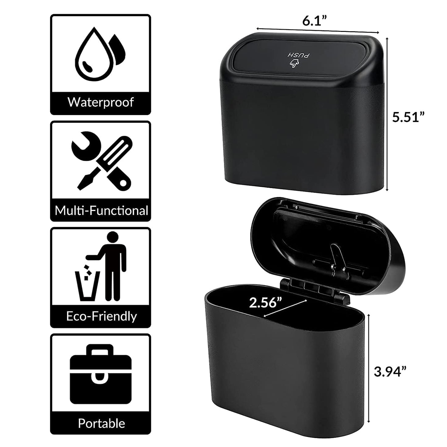 Car Trash Can with Lid, Multifunctional Folding Dustbin Garbage Holder, Leak-Proof Hanging Mini Trash Container, Organizer for Cars, Homes, Offices, Travel (Black)