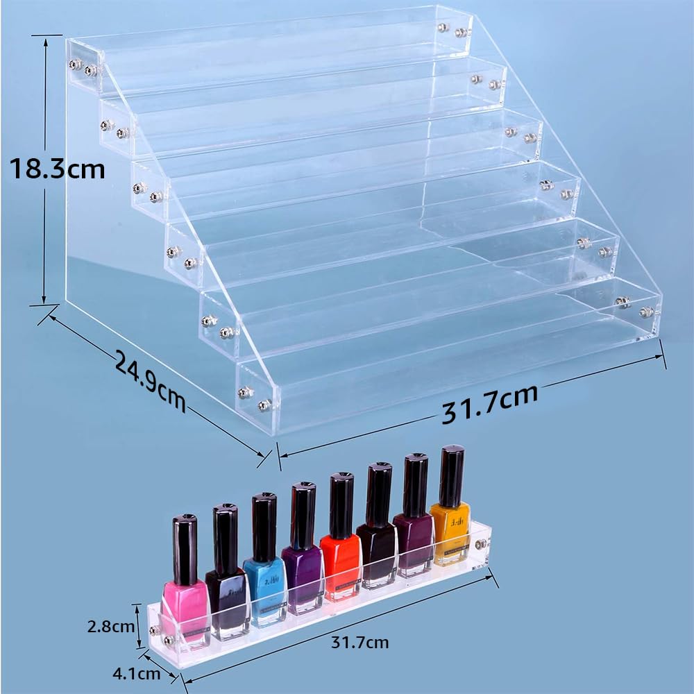 6-Tier Clear Acrylic Display Stand for Nail Polish and Paint Bottles, Tiered Tabletop Rack and Organizer for Essential Oils, Inks, and Cosmetics, Professional and Elegant Storage Holder