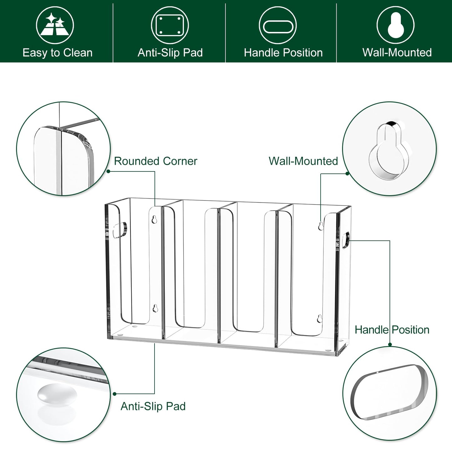 Clear Acrylic Coffee Cup Dispenser with Handles, Compartment Countertop or Wall Mounted Organizer for Hot and Cold Drink Cups and Lids