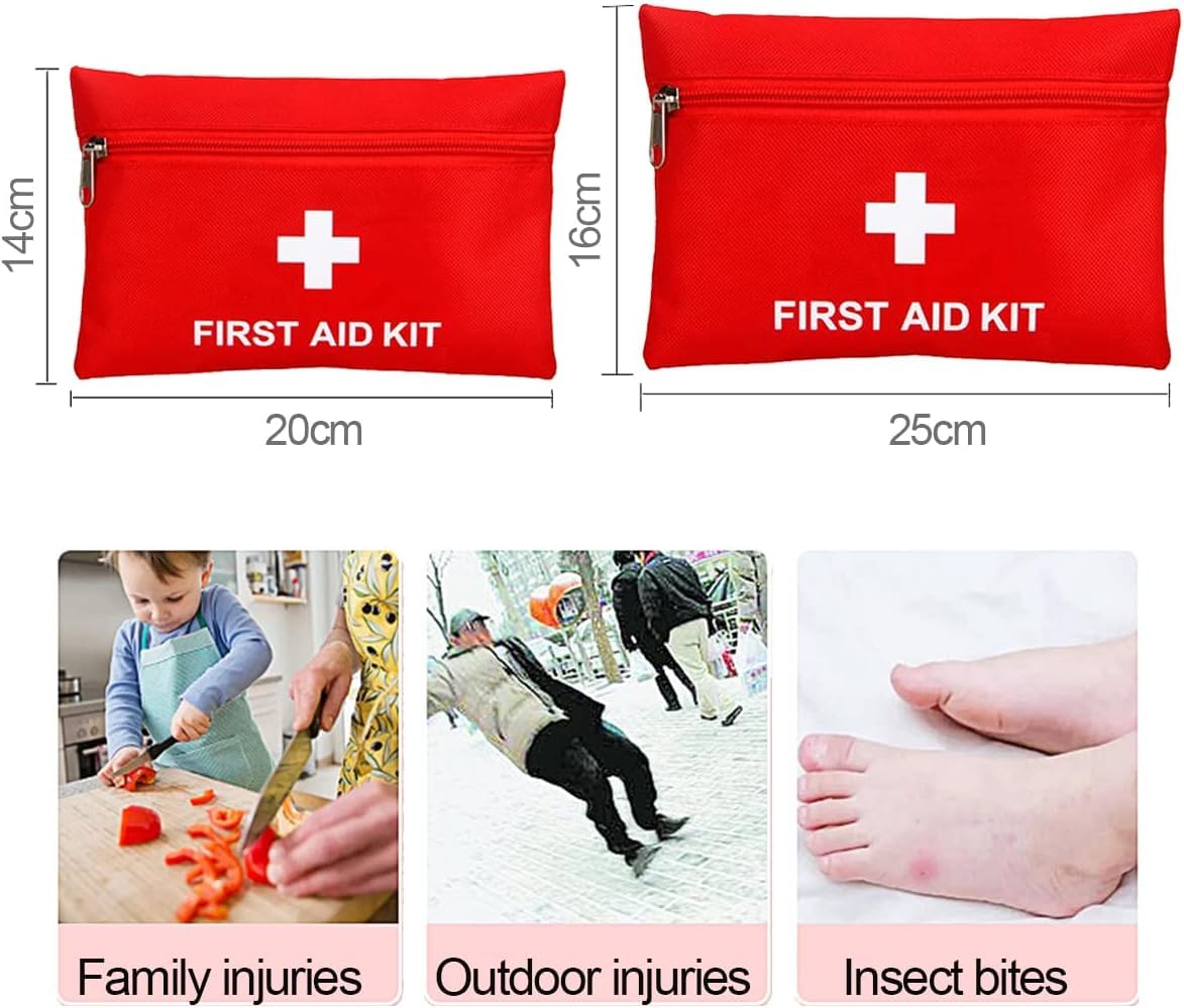 2 Pack First Aid Pouch, Portable Empty Red First Aid Kit Bag, Travel Rescue Tote First Responder Storage Survival Medicine Bag Pocket Container for Sports Camping Hiking Outdoor Activities Emergency