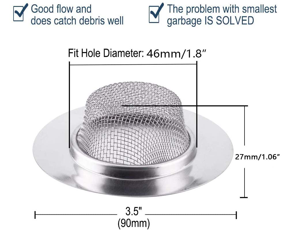 ZLYY 2PCS 3.5 INCH Kitchen Sink Drain Strainer, Stainless Steel Anti-blocking Mesh Drain Stopper For Kitchen Bathroom Basin Laundry.