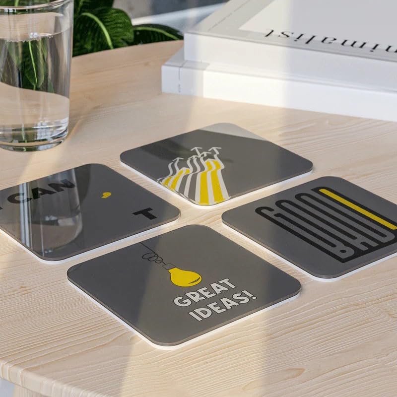 Acrylic Coaster Set of 4, 9×9 cm, Heat and Moisture Resistant Drink Coasters, Mountain Landscape Design, Acrylic for Coffee Tables Desks Dining Decor, Set of Decorative Mats